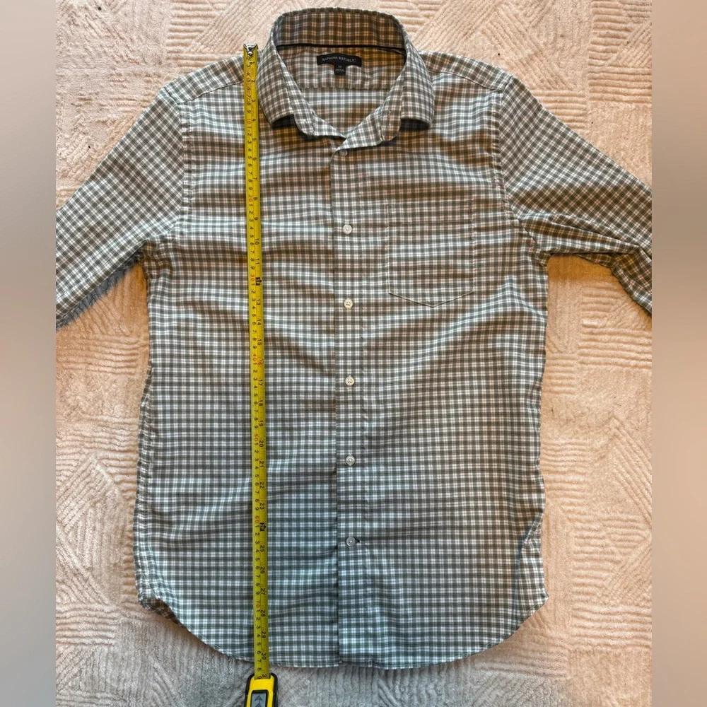 Banana Republic Men's Green Gingham Check Button Down Shirt M Cotton Long Sleeve